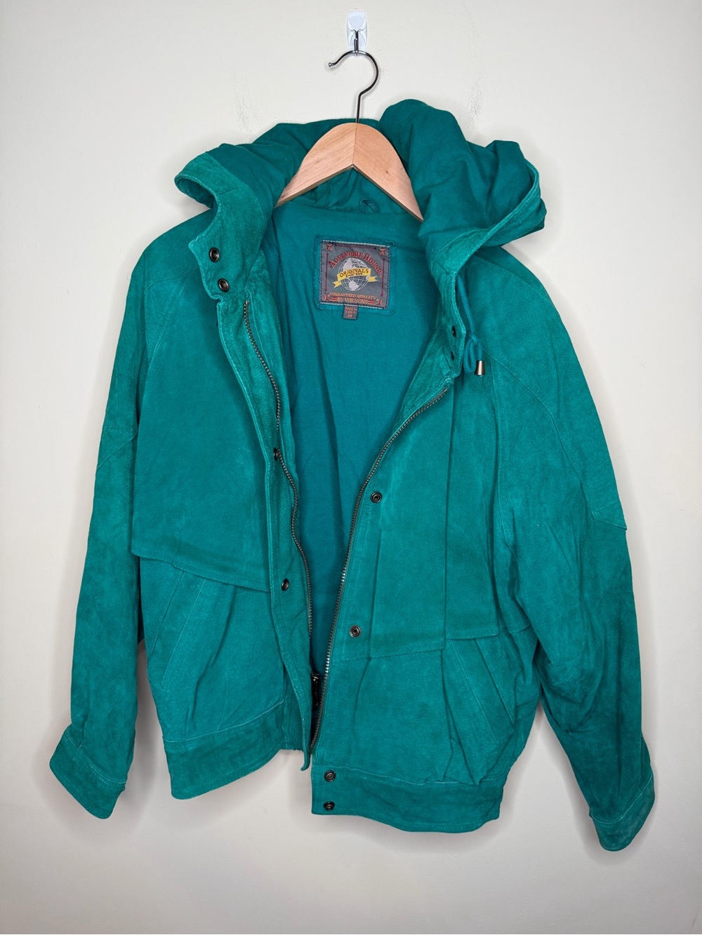 Wilsons Leather Adventure Bound Teal Suede Jacket Hooded Vintage 90s Retro. M